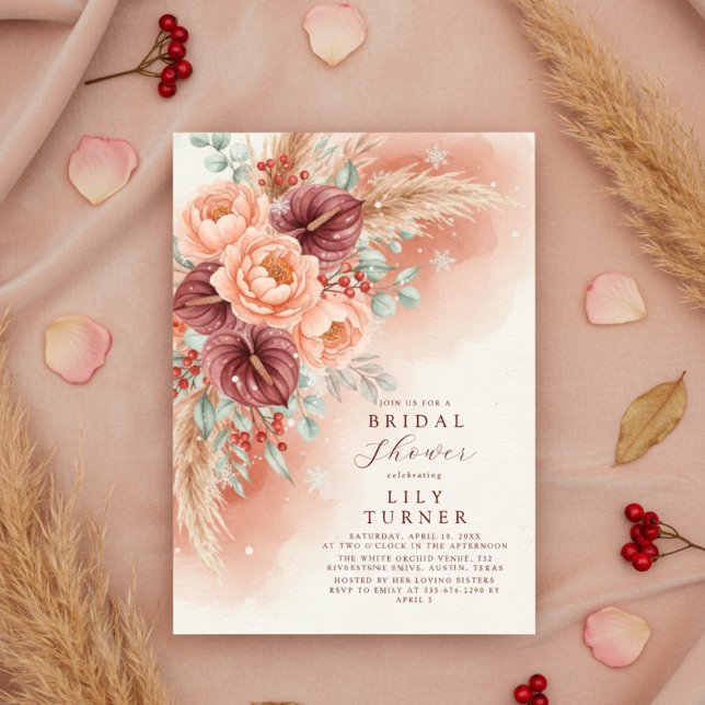 Winter Pampas Floral Bridal Shower Invitation Card Inbjudningar (Winter Pampas Floral Bridal Shower Invitation Card)