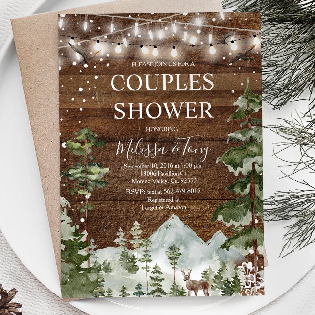Winter par Shower Rustic Wood String Ljus Inbjudningar (Skapare uppladdad)