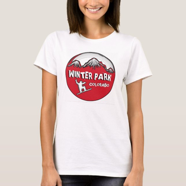 Winter Park Colorado red snowboard dam T Tee (Framsida)