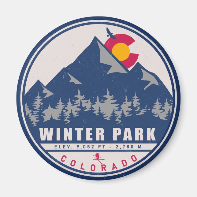 Winter Park Colorado Retro Sunset Souvenirs 80-tal Magnet (Framsidan)