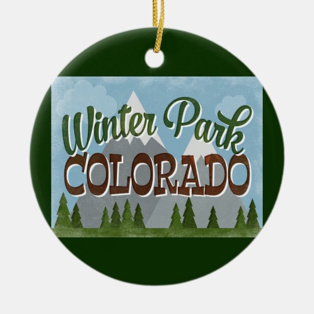 Winter Park Colorado Roligt Retro Snowy Mountains Julgransprydnad Keramik (Framsidan)