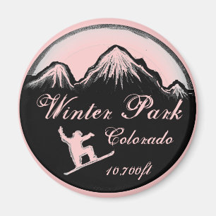 Winter Park Colorado rosa snowboard art magnet