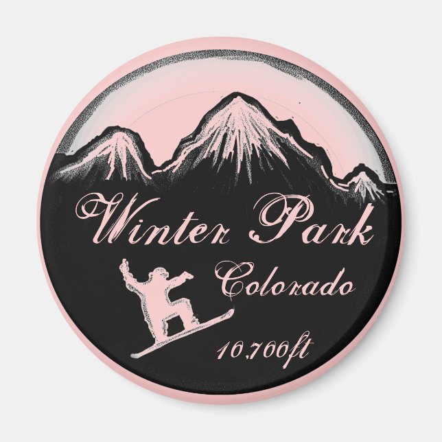 Winter Park Colorado rosa snowboard art magnet (Framsidan)