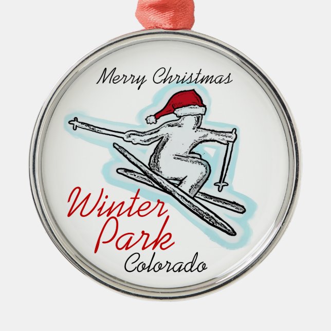 Winter Park Colorado Santa skier som prydnadsdjur Julgransprydnad Metall (Framsidan)