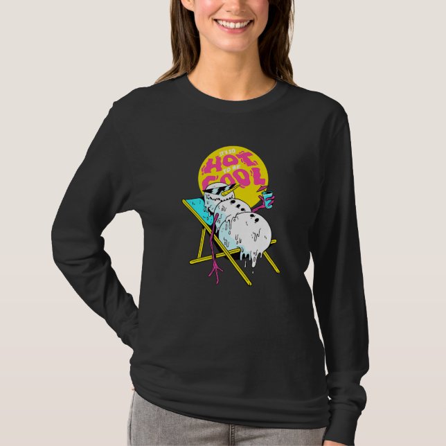 Winter Party Deck Chair Parody Melting Snowman T Shirt (Framsida)