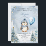 Winter Party Penguin Blå jul 3:e födelsedagen Inbjudningar<br><div class="desc">EDITABLE Winter Penguin Blå julafton Elegant Dusty Blue jul Snowflake Winter Forest Födelsedagsfest Arktis Animal Blue Balloon Birthday Inbjudan</div>