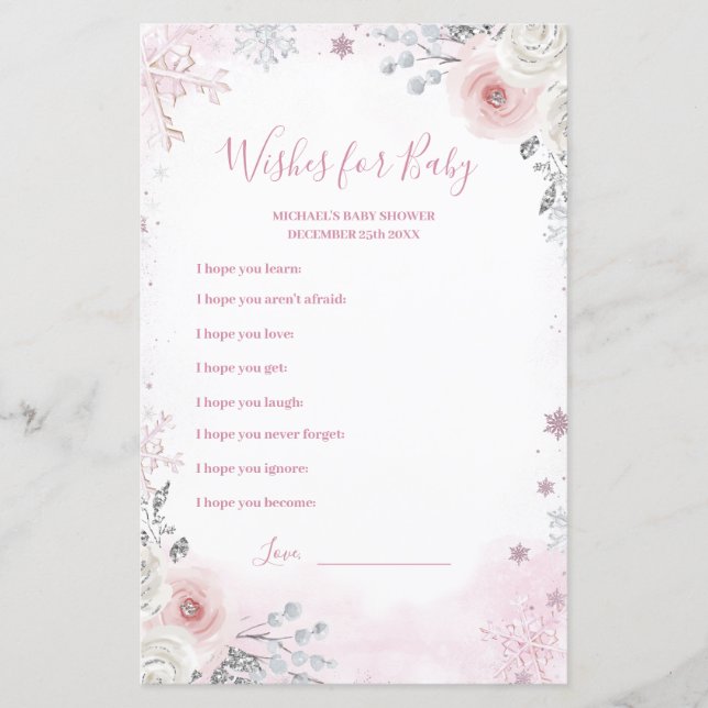 Winter Pastel Pink Snowflake Wishes for Baby Game (Framsida)