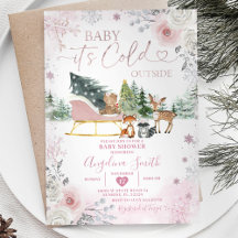 Winter Pastel Rosa Snowflake Sleigh Baby Shower