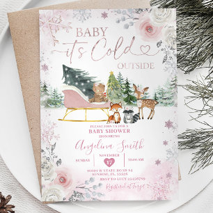 Winter Pastel Rosa Snowflake Sleigh Baby Shower Inbjudningar