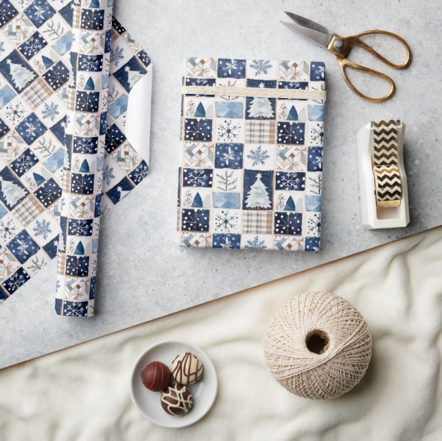 Winter Patchwork Christmas Gift Wrapping Paper Presentpapper (Hantverk)