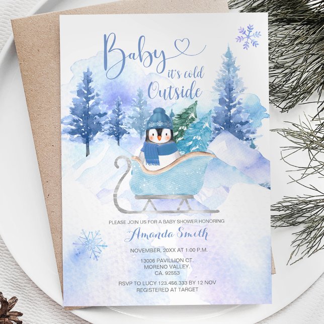 Winter Penguin ARCTIC ANIMAL Snowflake Baby Shower Inbjudningar (Skapare uppladdad)