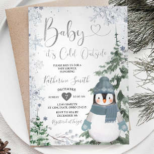 Winter Penguin Baby Shower Forest Snöflingor Inbjudningar