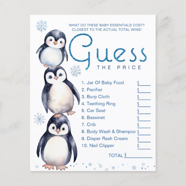 Winter Penguin Baby Shower Game Lakan Flygblad (Framsidan)
