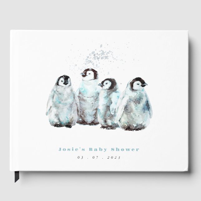 Winter Penguin Baby Shower Gästböcker (Framsida)
