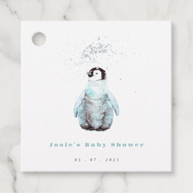 Winter Penguin Baby Shower Gåvor Etiketter (Framsida)