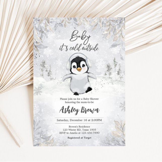 Winter Penguin Baby Shower Inbjudningar (Penguin Baby Shower Invitation)