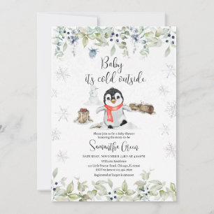 Winter Penguin Baby Shower Inbjudningar