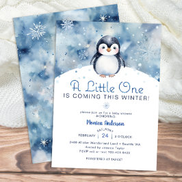 Winter Penguin Baby Shower med Snöflingor Inbjudningar