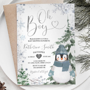 Winter Penguin Baby Shower Silver Snöflingor Inbjudningar