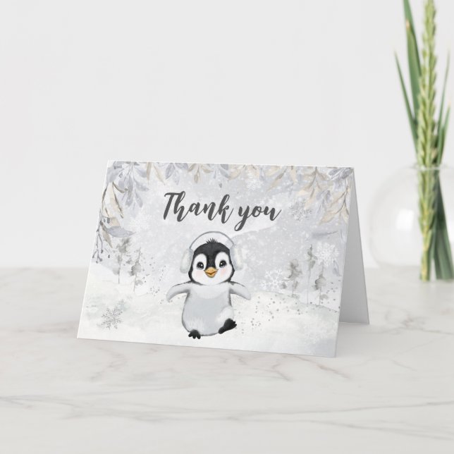 Winter Penguin Baby Shower Tack Kort (Framsida)
