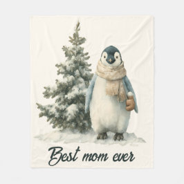 Winter Penguin “Best Mom Ever” Design Fleecefilt