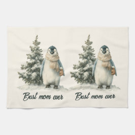 Winter Penguin “Best Mom Ever” Design Kökshandduk