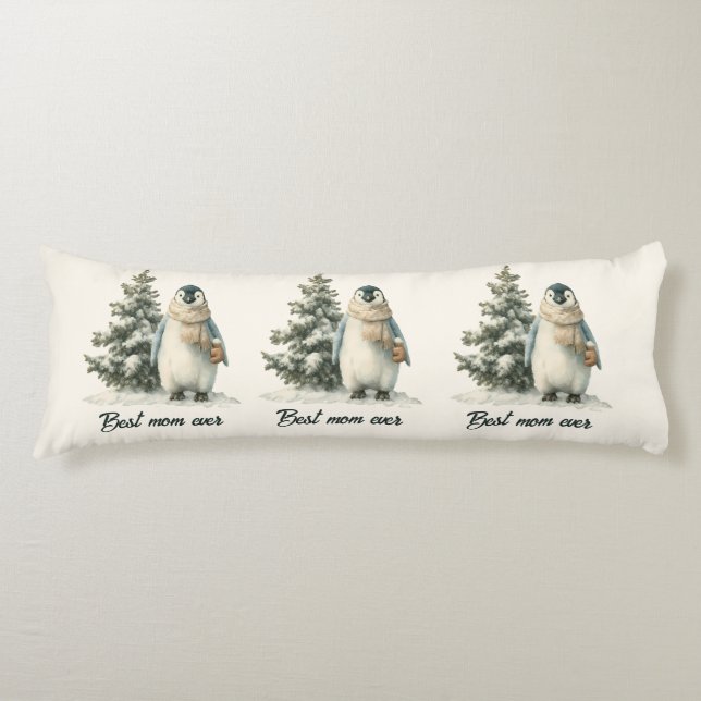 Winter Penguin “Best Mom Ever” Design Kroppskudde (Framsidan)