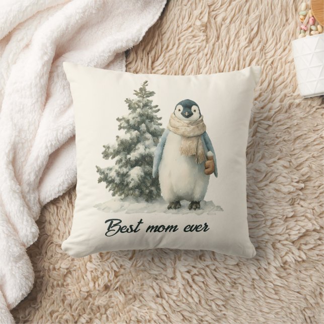 Winter Penguin “Best Mom Ever” Design Kudde (Filt)