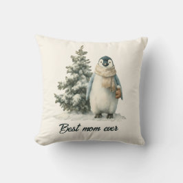 Winter Penguin “Best Mom Ever” Design Kudde