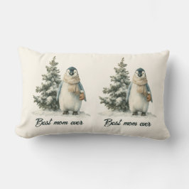 Winter Penguin “Best Mom Ever” Design Lumbarkudde