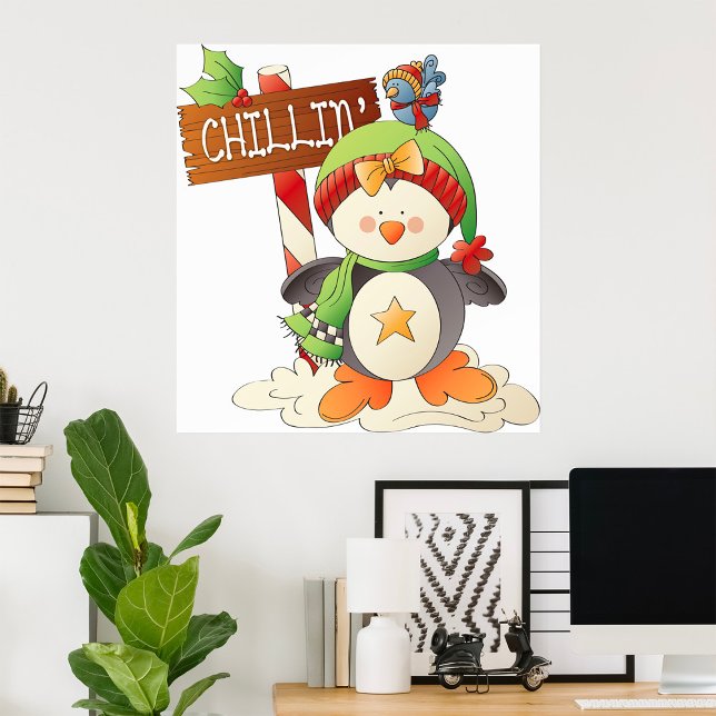 Winter Penguin & Bird Chillin God Jul Helgdag Poster (Skapare uppladdad)