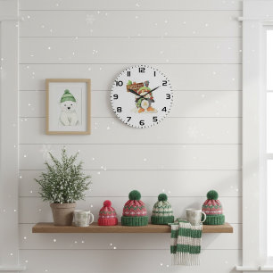 Winter Penguin & Bird Chillin God Jul Helgdag Stor Klocka