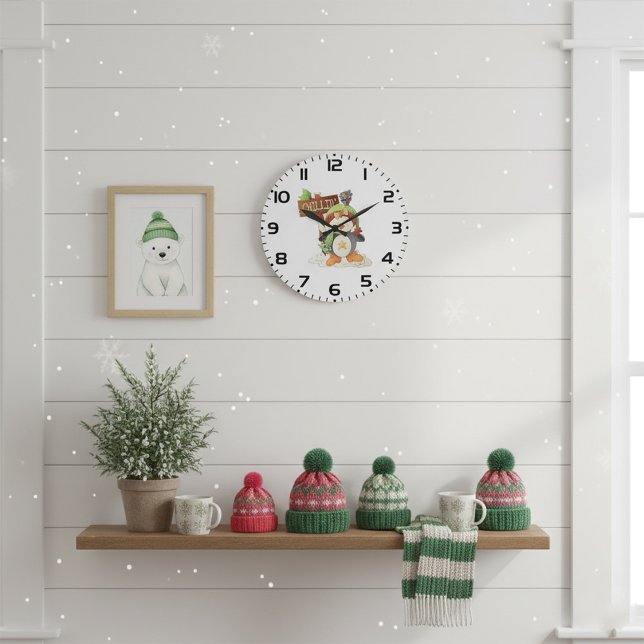 Winter Penguin & Bird Chillin God Jul Helgdag Stor Klocka (Skapare uppladdad)
