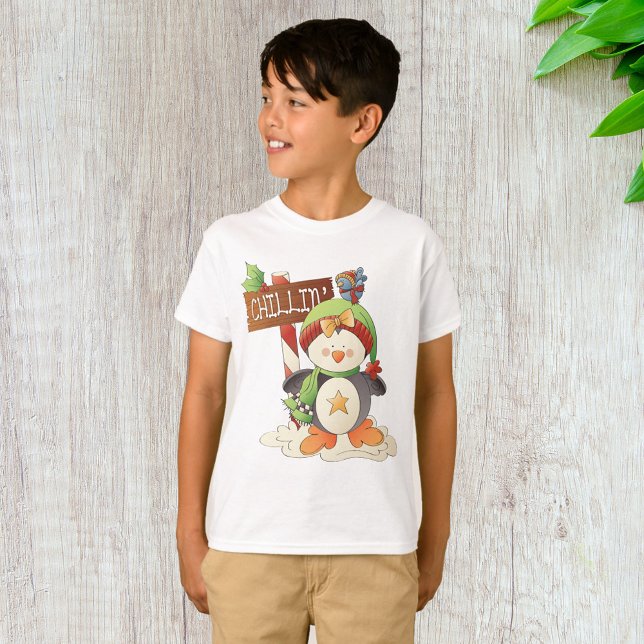 Winter Penguin & Bird Chillin God Jul Helgdag T Shirt (Skapare uppladdad)