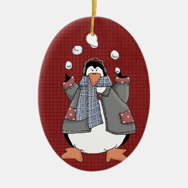 Winter Penguin Ceramic jul Ornament (Framsidan)