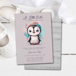Winter Penguin Cutie Rosa Teal Girl Baby Shower Inbjudningar