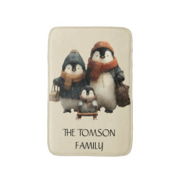 Winter Penguin Family Personalized Design Badrumsmatta