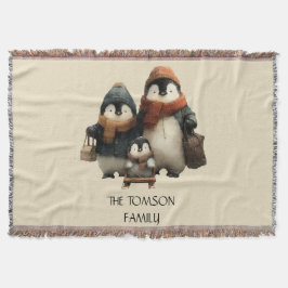 Winter Penguin Family Personalized Design Filt