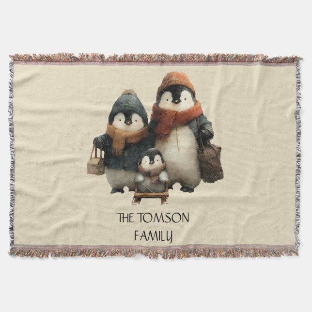 Winter Penguin Family Personalized Design Filt (Framsidan)