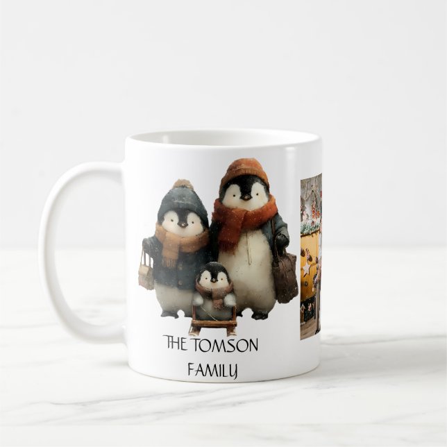 Winter Penguin Family Personalized Design Kaffemugg (Vänster)