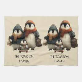 Winter Penguin Family Personalized Design Kökshandduk