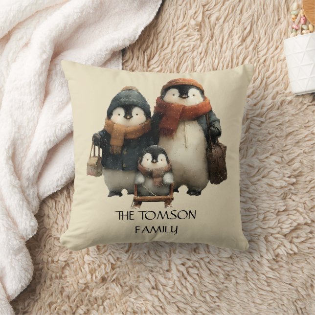 Winter Penguin Family Personalized Design Kudde (Filt)