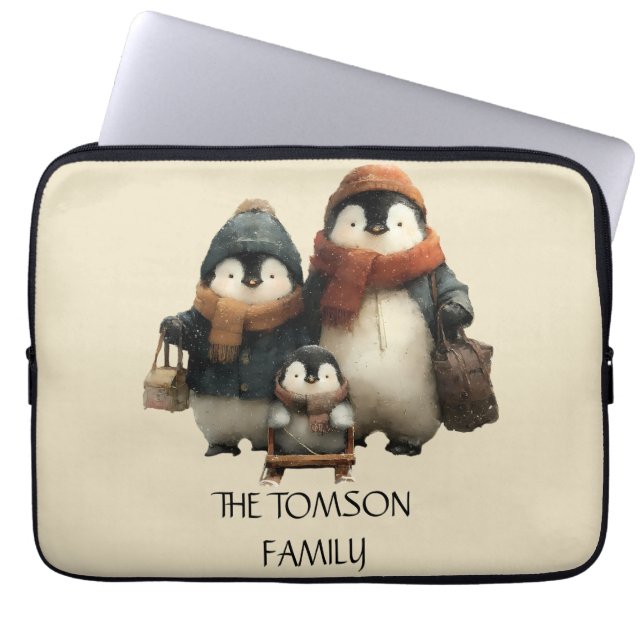 Winter Penguin Family Personalized Design Laptop Fodral (Framsidan)