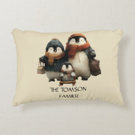 Winter Penguin Family Personalized Design Prydnadskudde