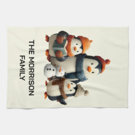 Winter Penguin Family with Snowman Kökshandduk