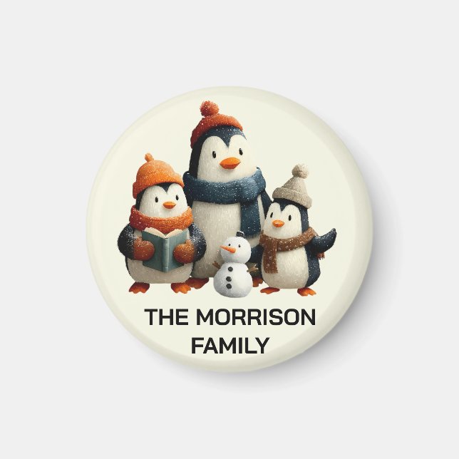Winter Penguin Family with Snowman Magnet (Framsidan)