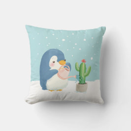Winter Penguin Gardener Planting Cactus Kudde