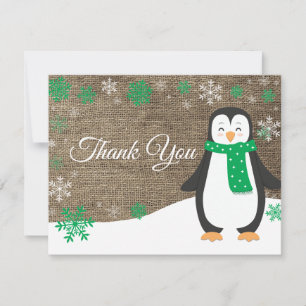 Winter Penguin Grönt Snowflake - tackkort Tack Kort