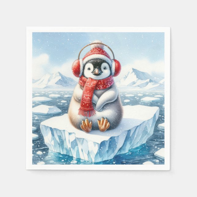 Winter Penguin i Snöflingor Pappersservett (Framsidan)