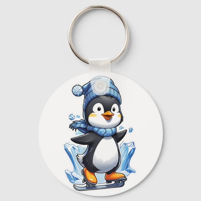 Winter Penguin Ice Staking Nyckelring (Framsida)